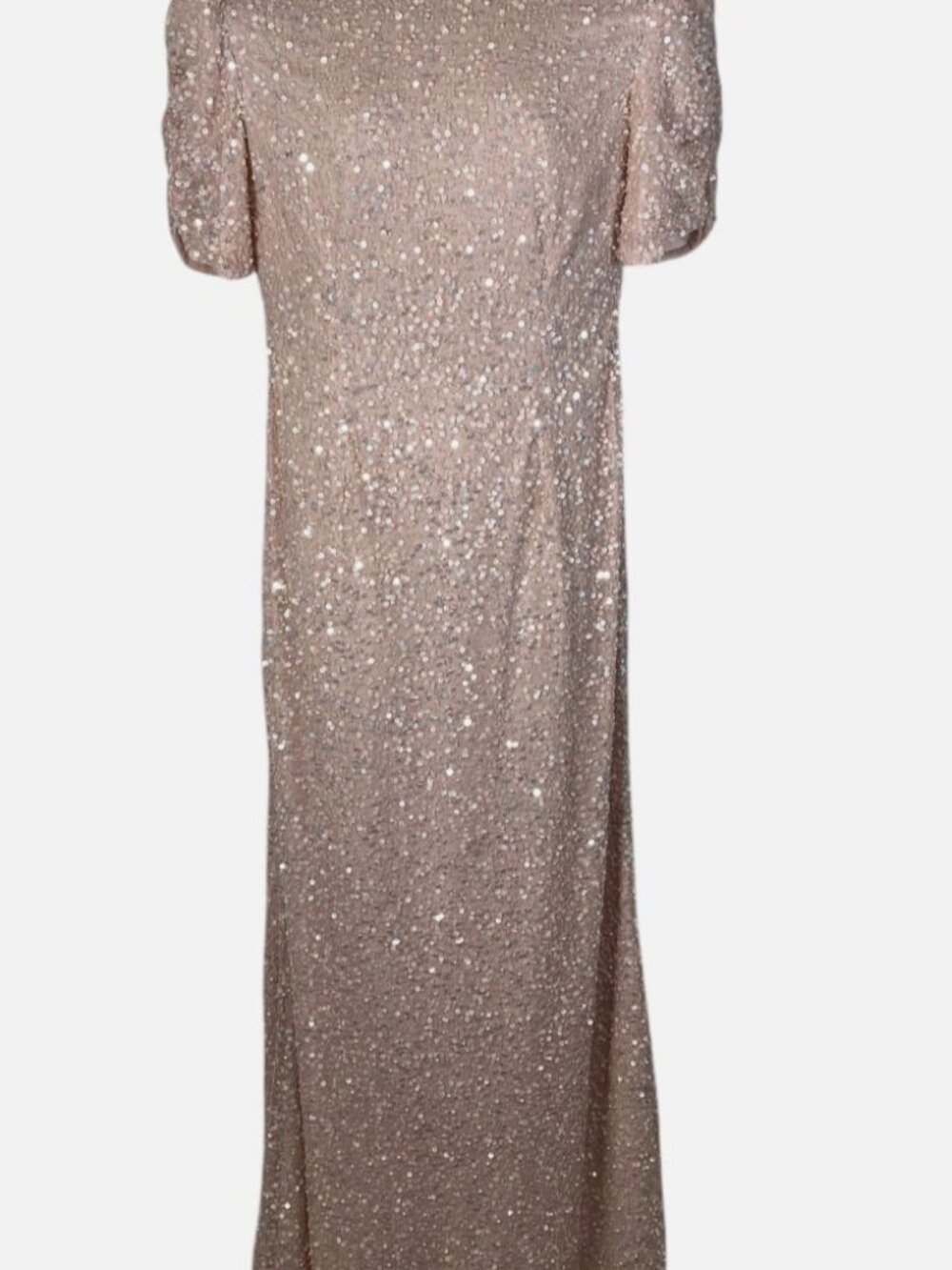 Mac Duggal Women's Pink Gathered Short Sleeve Beaded Gown Dress Size 8